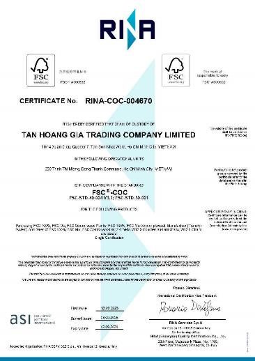 FSC Chain of Custody certificate RINA-COC-004670 – Tan Hoang Gia