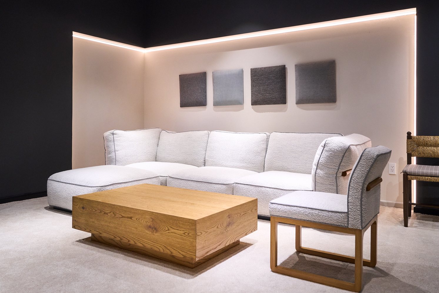 Bouclé sectional sofa in THG showroom
