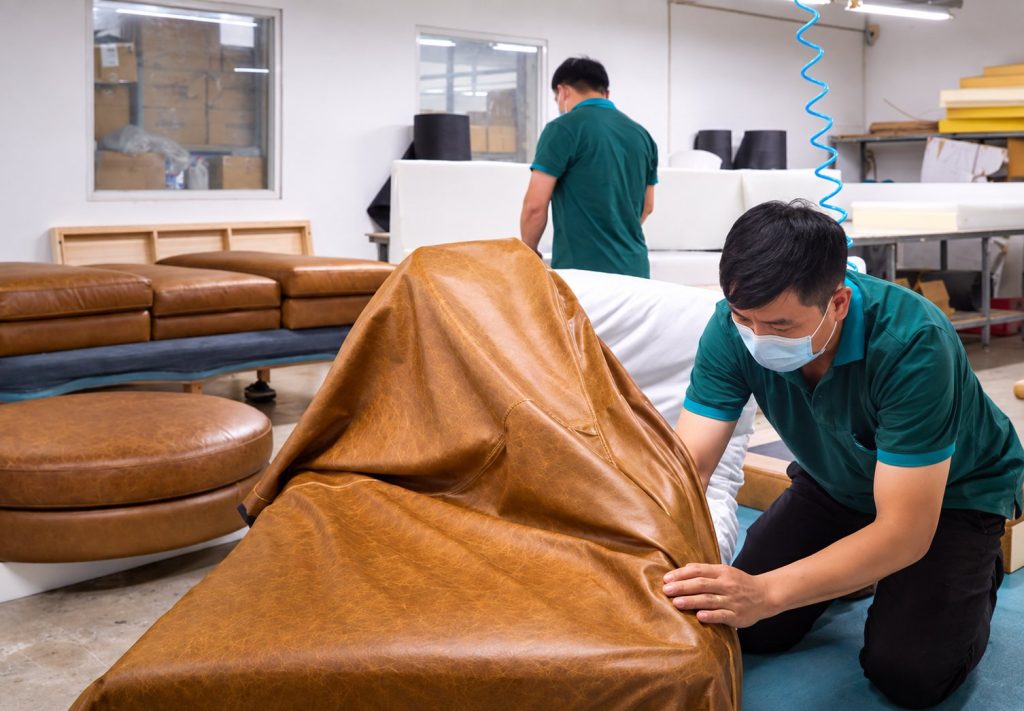 Leather sofa sample making at THG