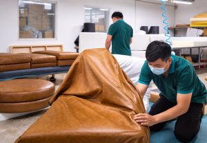 Leather sofa sample making at THG