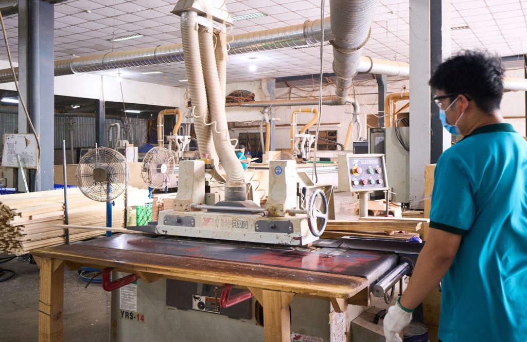Automatic fabric cutting machine at THG sofa factory
