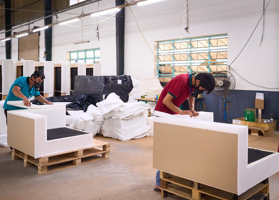 Foam application to sofa frame
