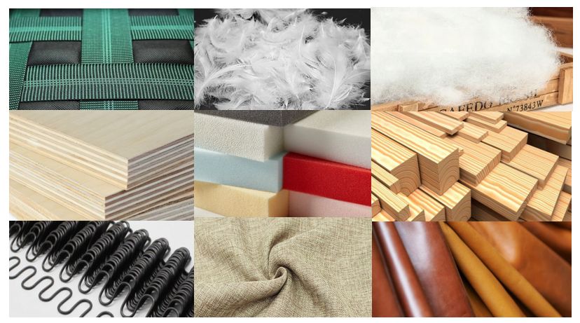 Sofa materials and components: fabric, leather, foam, solid wood, plywood, springs and hardware